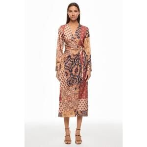 MISA Los Angeles Eliza Patchwork Wrap Dress Size XS with Fabric Pull & Open Seam